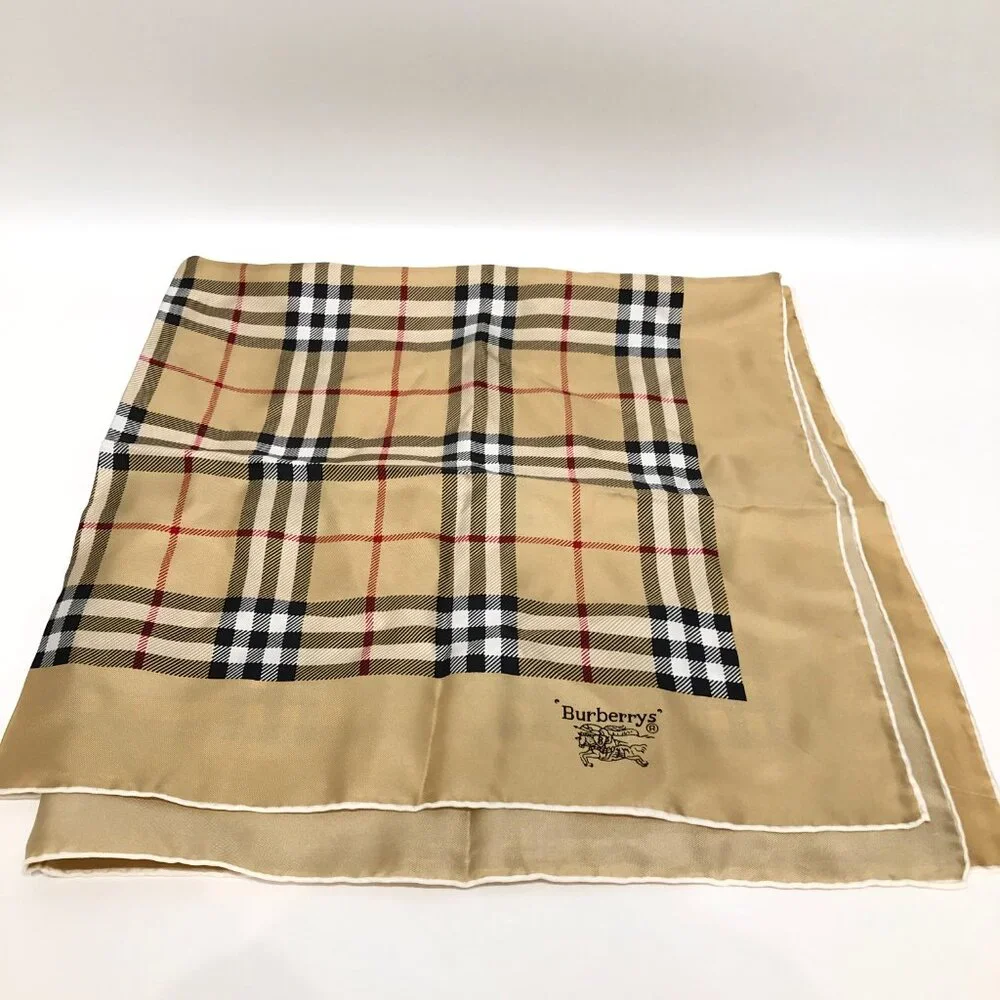 #26 Burberry Beige  Check Silk Scarf Sku# 85315 (Gently Used) - Picture 5 of 13